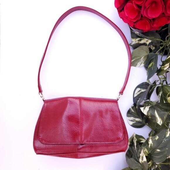 Vintage Oxblood Red Shoulder bag Baguette Faux Leather Designer - Picture 2 of 6